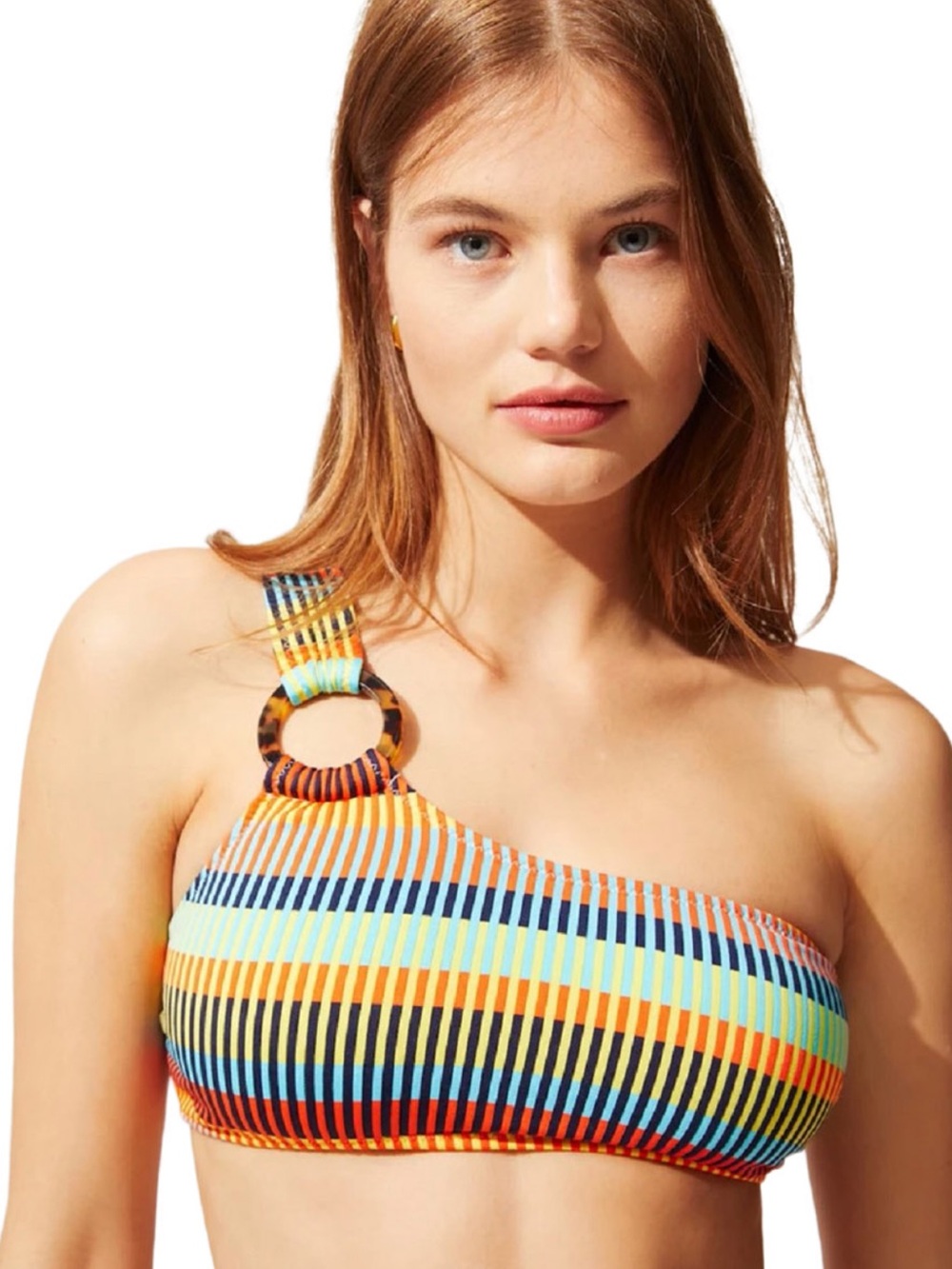 Solid and Striped one shoulder bikini top extra small
